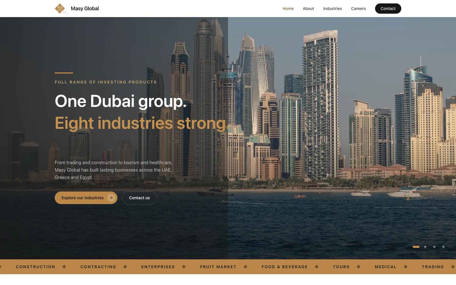 Masy Global corporate website homepage overlooking Dubai